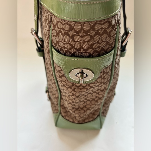 Coach Purse Tan Handbag Beige Blue Green Satchel D0849-F12344 Tote - Picture 5 of 16